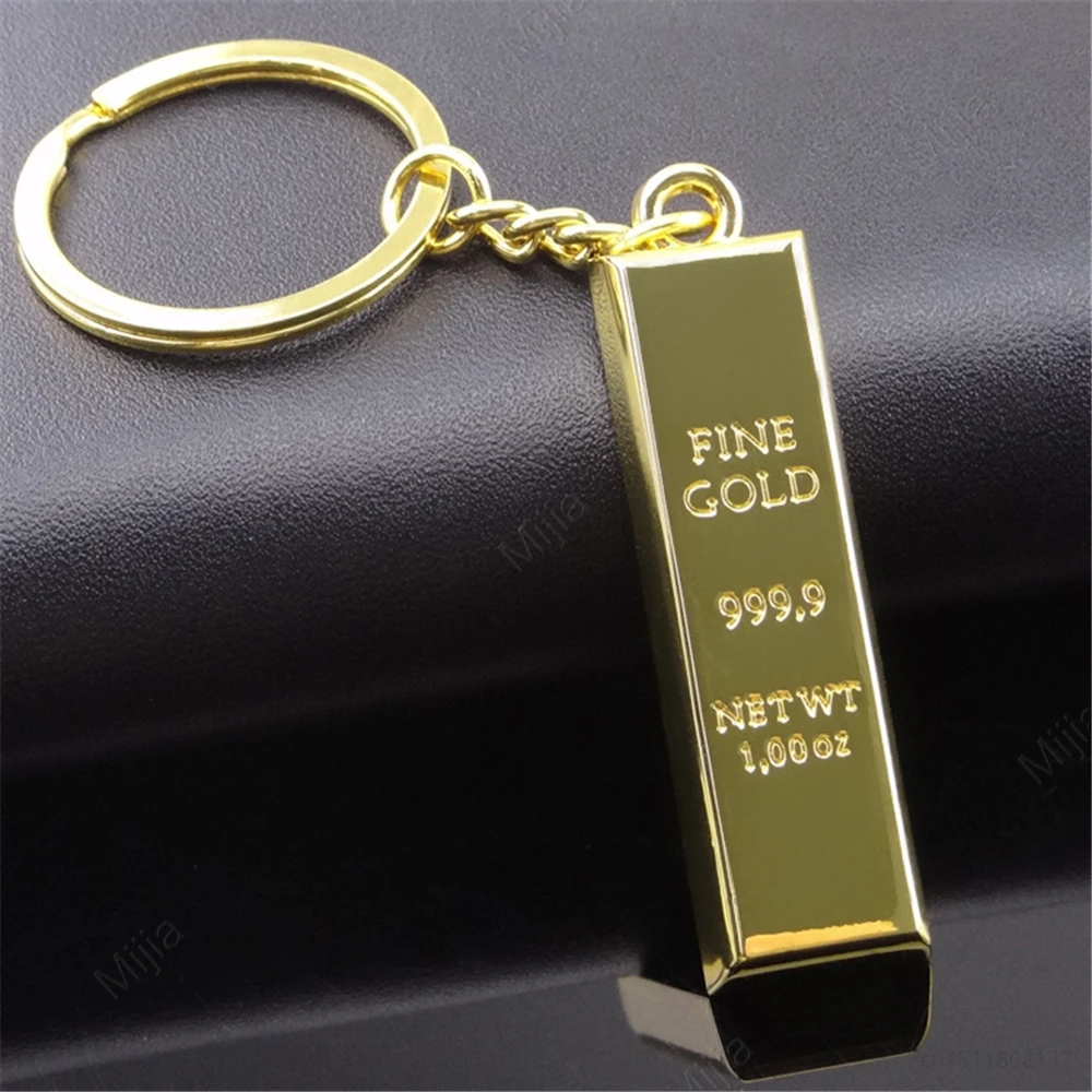 Metal Faux Ingot Bullion Keychain for Women Car Key Chain Bag Charms Gold Plated Artificial Gold Key Rings Gift