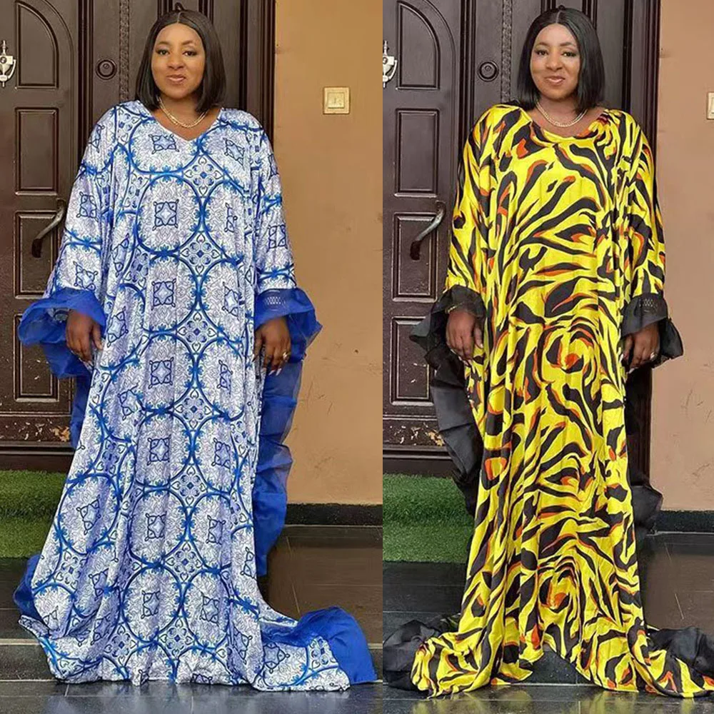 African Print Dresses for 2024 Women Plus Size Muslim Maxi Dresses Dashiki African Traditional Clothing Abaya Dubai Boubou Robe