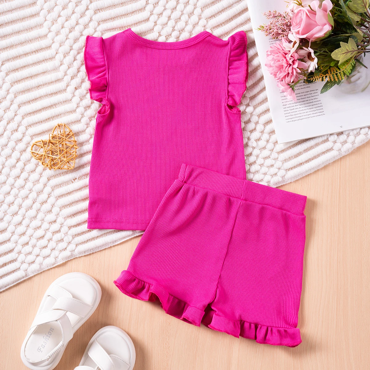 Bestselling Girl Simple and Comfortable Two piece Set Cute Girl Summer Polyester Solid Color Set Short Sleeve Shorts Set Girl