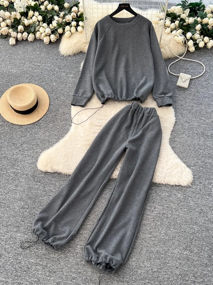 

Повседневный комплект спортивной одежды, женский свободный дизайн, круглый свитшот Ne Long Sve, брюки с высокой талией, осенний комплект Faion