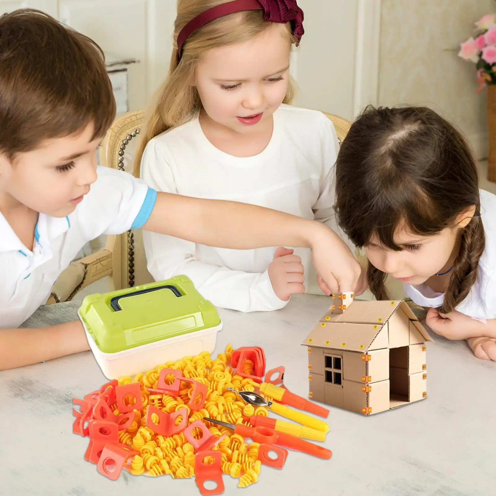 Herramientas de corte de cartón para niños, juego de herramientas de construcción de cartón, proyectos de ingeniería artesanal, actividades de equipo familiar para niños pequeños