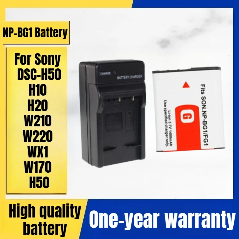 

For Sony DSC-H50 H10 H20 W210 W220 WX1 W170 H50 Digital Camera NP-BG1 Camera Battery, Charger 3.7V 1400mAh