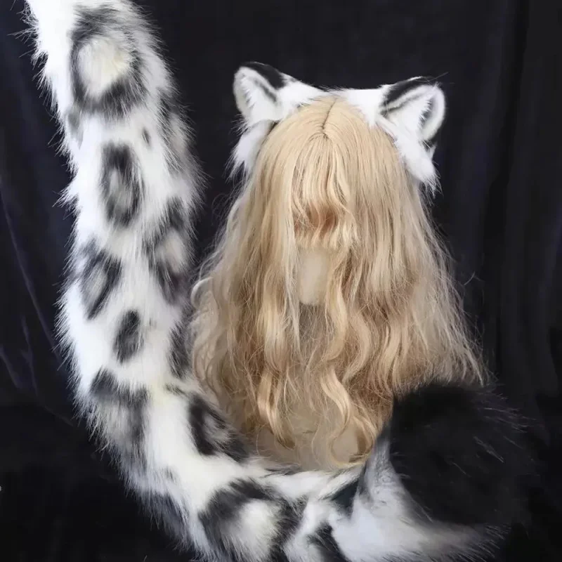 Nuevo Producto de Halloween, Orejas de Animales Hechas a Mano, Simulación Original de Alta Calidad, Juego de Orejas y Cola de Leopardo de las Nieves, Diadema, Accesorio para el Cabello LiyCos