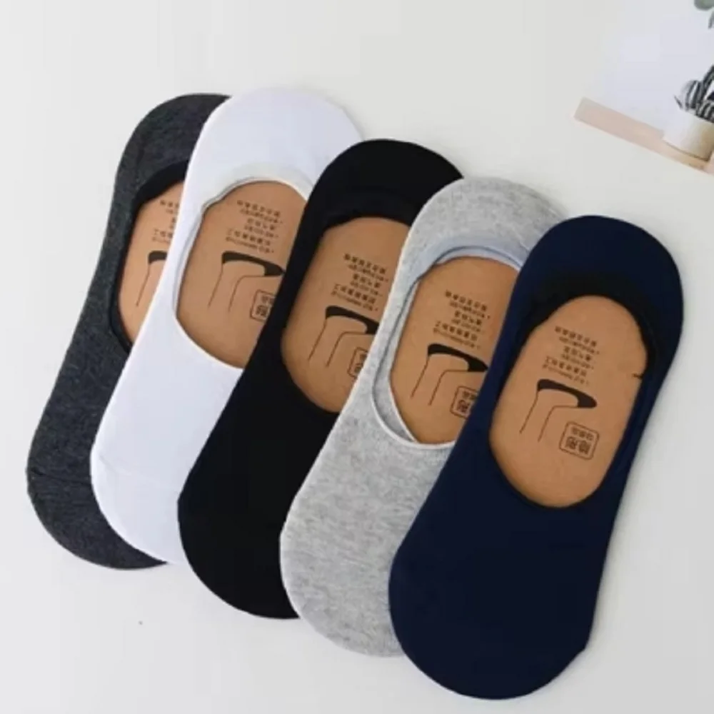 5/10pairs Invisible Socks for Men Ankle Short No Show Low Cotton Black White Non-slip Silicone Summer Thin Sock Breathable image 5