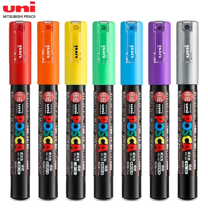 Uni 1pcs Marker Pen Posca PC-1M Colores Acrylic Pen 0.7mm Plumones Art Supplies POP Poster Pen/Graffiti Advertising School