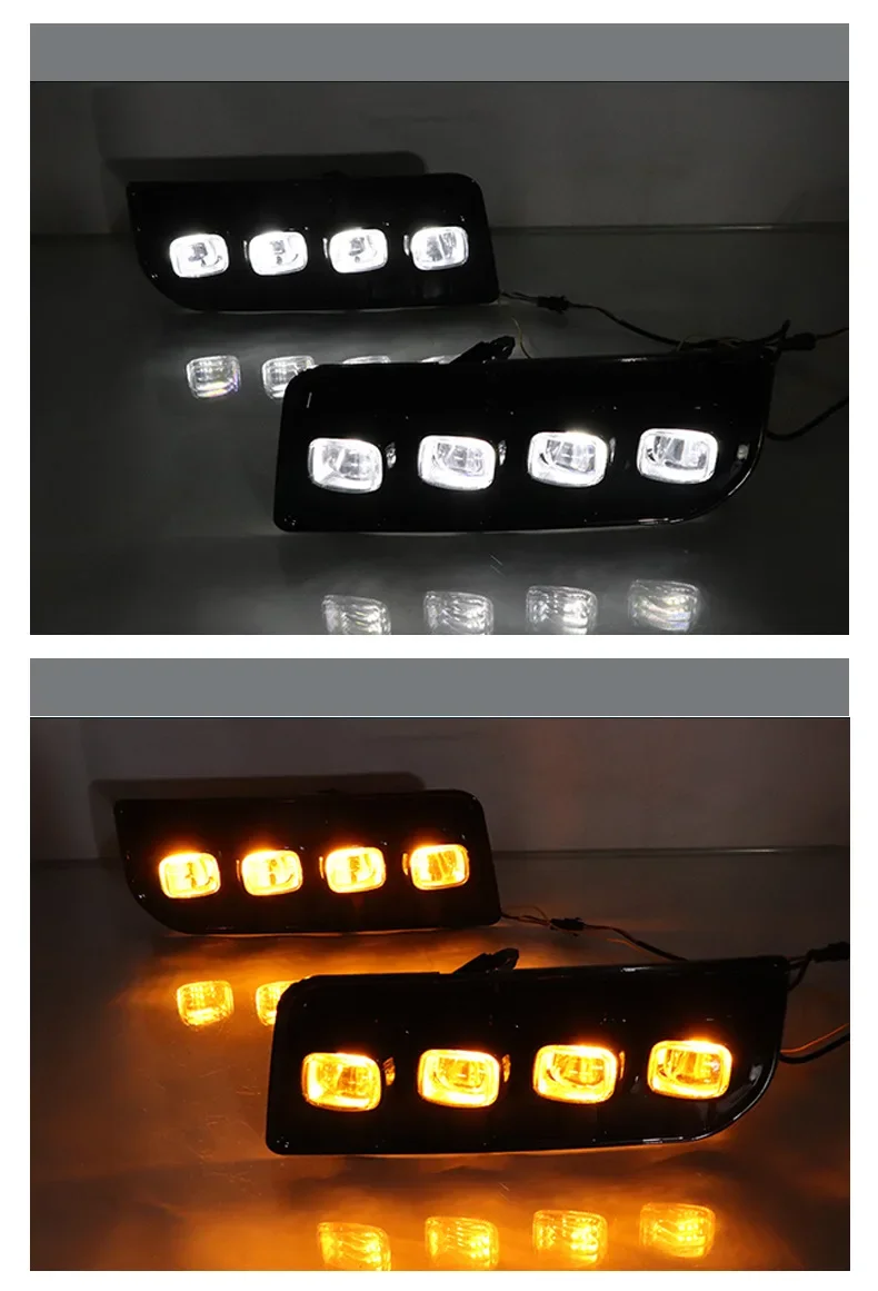 Car Daytime Running Light Modified Yellow Dynamic Turn Signal Four Eyes Front Fog Light For Toyota 4Runner 2013-2022 LTD Version