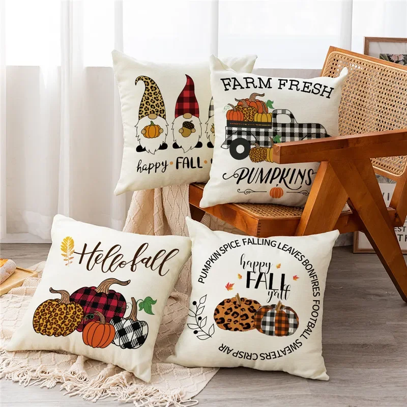 Thanksgiving Day Pillow Covers Hello Autumn Sofa Car Pumpkin Cushion Cover 45*45cm Home Decorative Cotton Linen Pillowcase