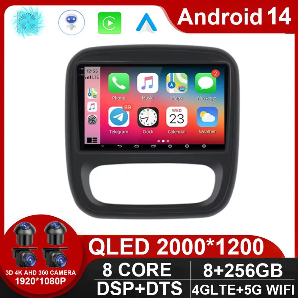 for Renault Trafic 3 2014 - 2021 Android 14 Car Radio Video Multimedia Player for Opel Vivaro B 2014 - 2018 Auto Navigation GPS