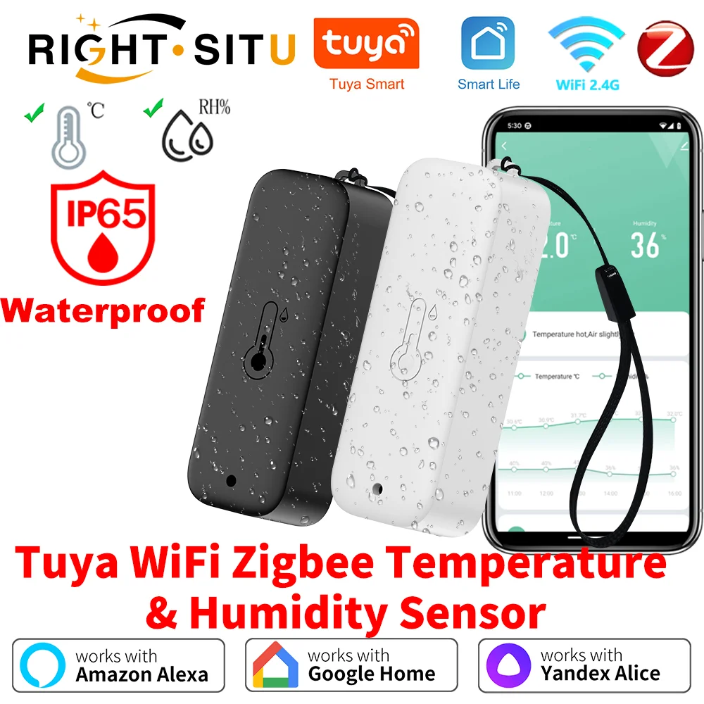 

Водонепроницаемый датчик температуры и влажности Tuya, Wi-Fi Zigbee, IP65, приложение для умного дома, дистанционное управление, SmartLife, работа с яндексами Alexa