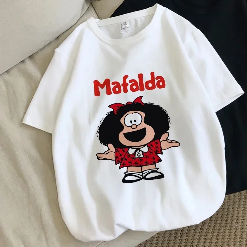 Summer Women T-Shirt Cartoon Mafalda Kawaii Graphic Short Sleeve Clothing Fashion Tops Tees Female Harajuku Streetwear