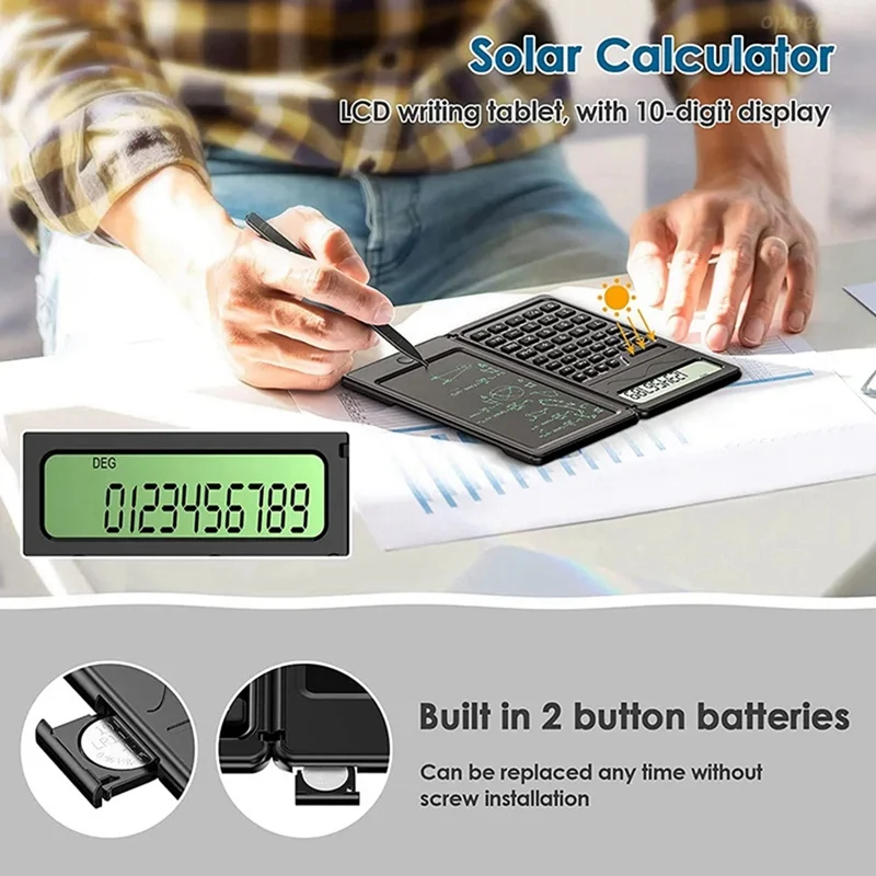 Calculadora científica Solar superior con funciones de Bloc de notas LCD, calculadora plegable portátil profesional para estudiantes