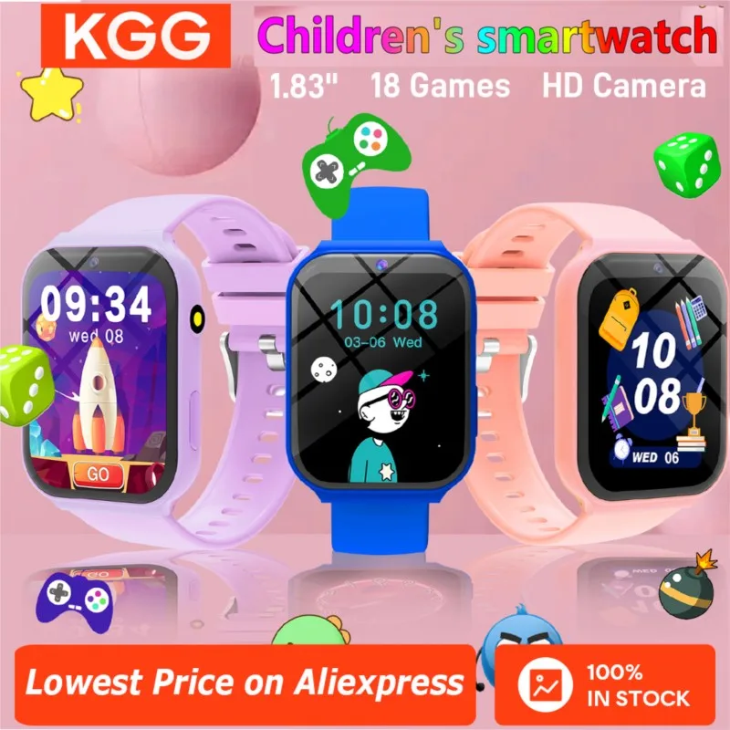 

Новинка 2023 года, детские умные часы, 18 игр, 1,83 дюйма, HD-камера, шаги, фонарик, мониторинг сна, будильник, умные часы, подарки для детей