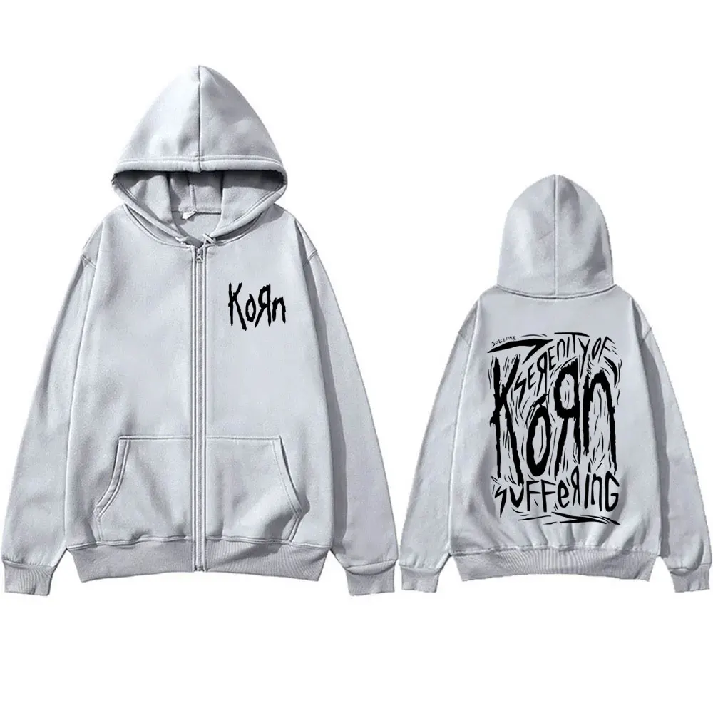 Rock Band Korn Zipper Hoodie Men Women Vintage Gothic Oversized Jacket Music Print Sweatshirt Male Fleece Cotton Zip Up Hoodie