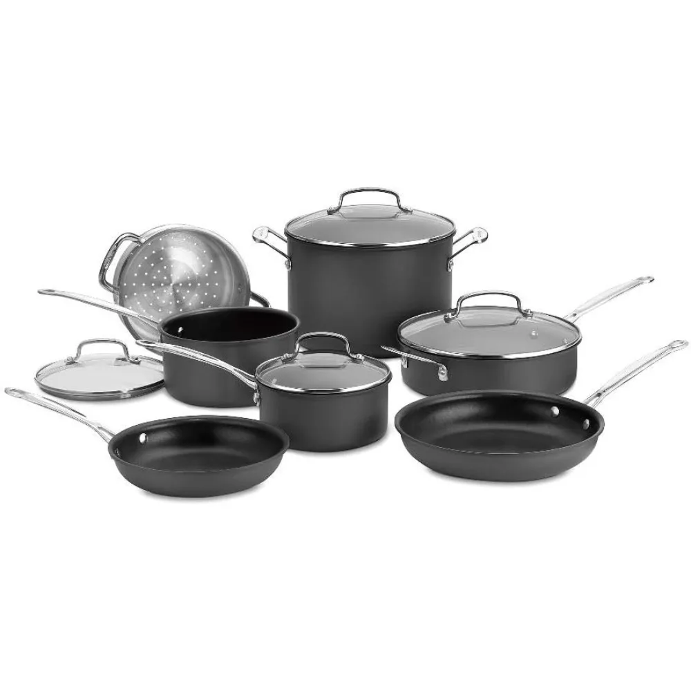 

11-Piece Cookware Set, Black, Chef's Classic Nonstick Hard Anodized, 66-11