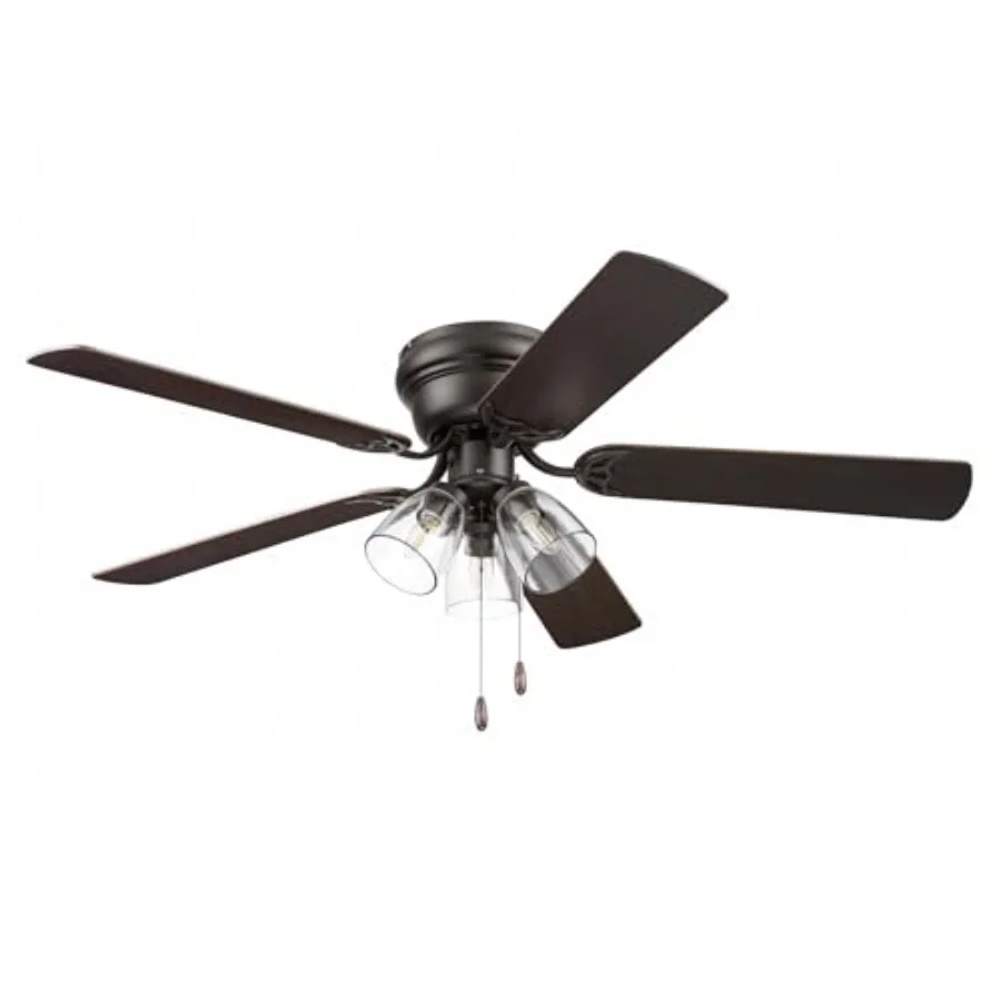 52-Inch Indoor Ceiling Fan in Renton Bronze Finish with Clear 3-Light LED Multi-Arm Lighting E26/B11 Bulb Compatibility and Pul
