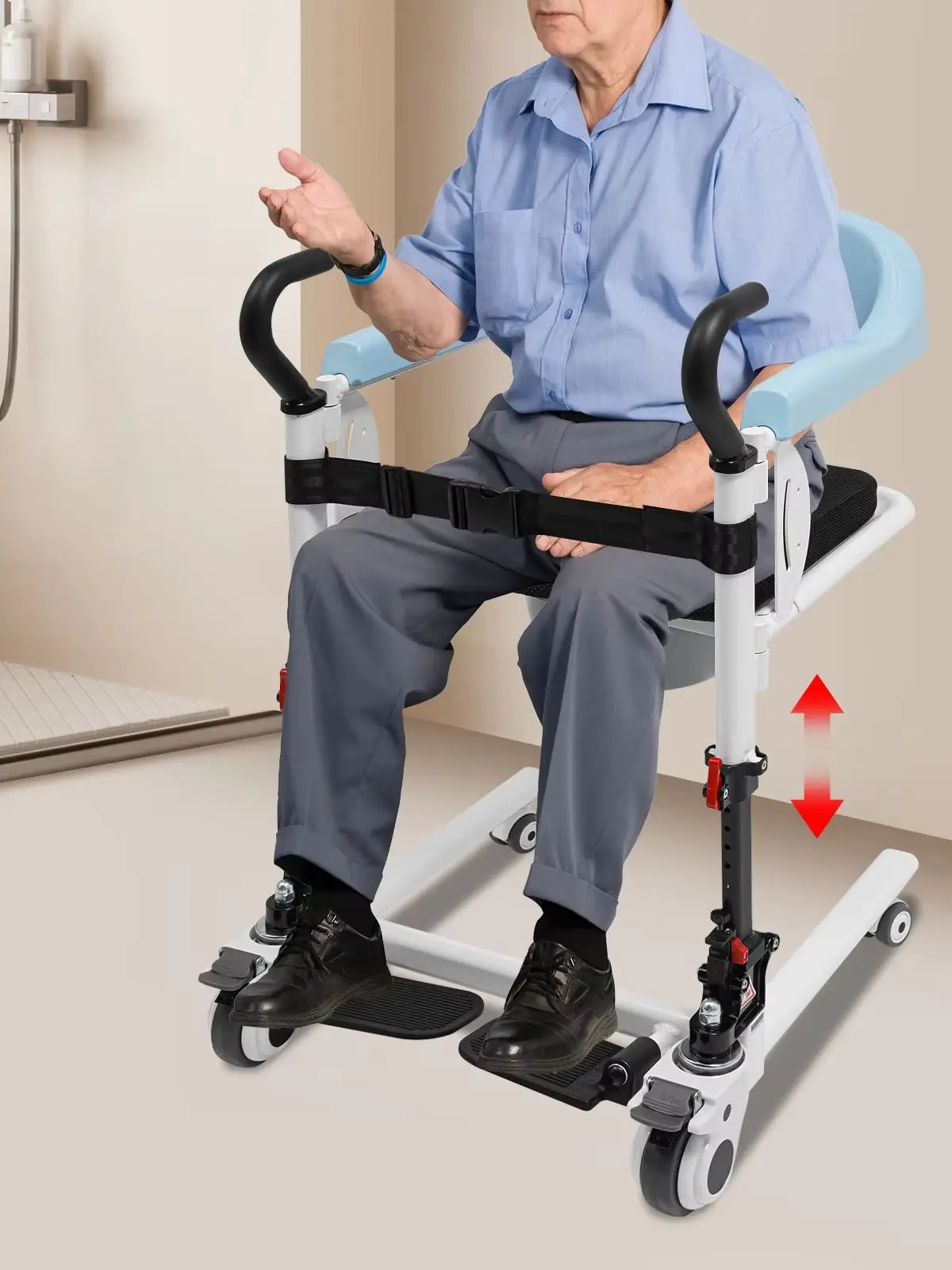 Multifunktionaler Patientenlifter – Toiletten- und Duschstuhl für ältere Menschen, Menschen mit Behinderungen, Bettlägerige, Rollstuhl für die häusliche Pflege, höhenverstellbar