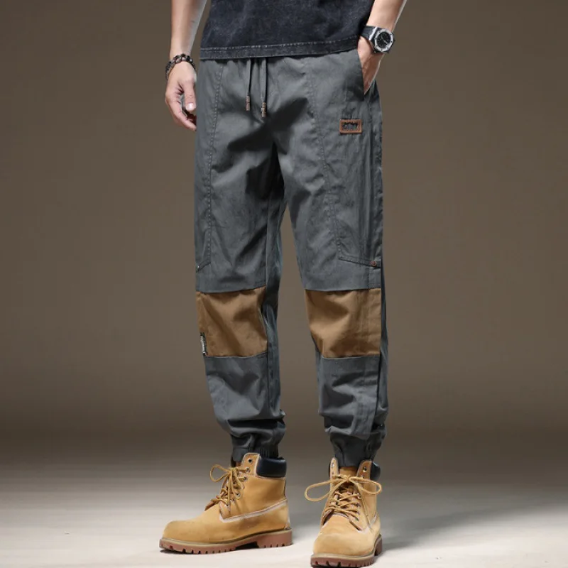 

Stitching Overalls Men's High Street Contrast Color Fashion 2024 Summer Trendy All-Match Ankle-Tied Casual Pants