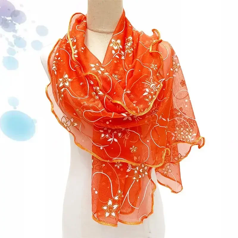 

Lace Scarf Women Lightweight Hijab Elegant 2024 Print Silk Neckerchief Shawl Wraps Headband Handle Hair Accessories Bandana