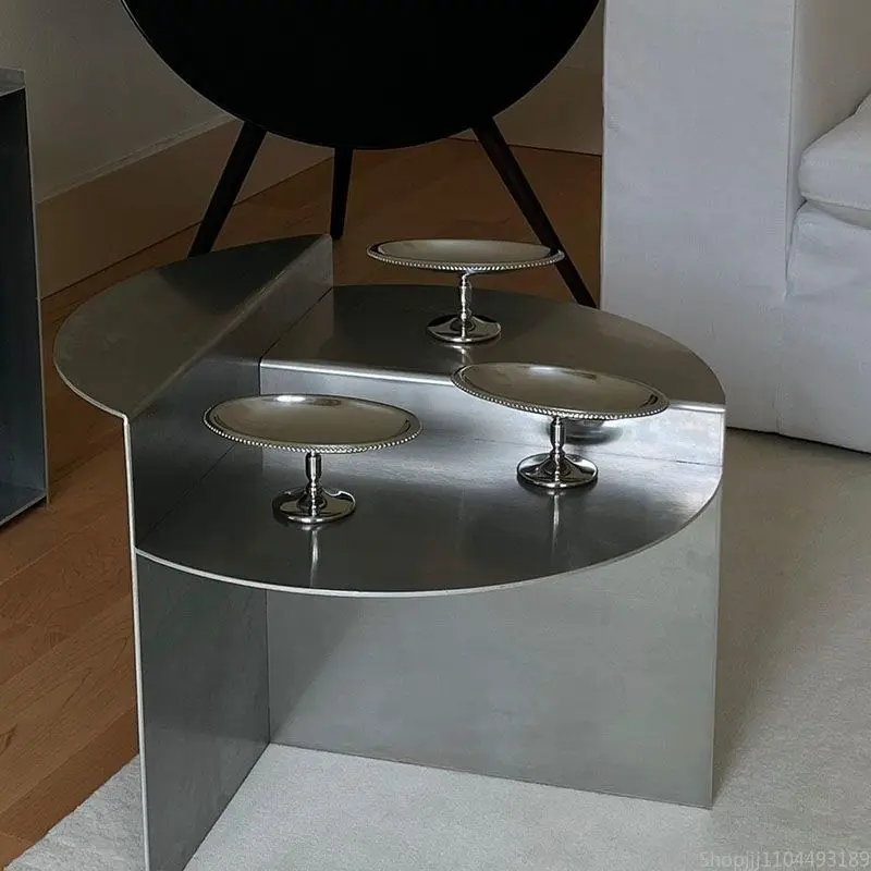 

Italian Modern Stainless Steel Creative Coffee Table Household Small Apartment Round Simple Light Luxury Living Room Furniture