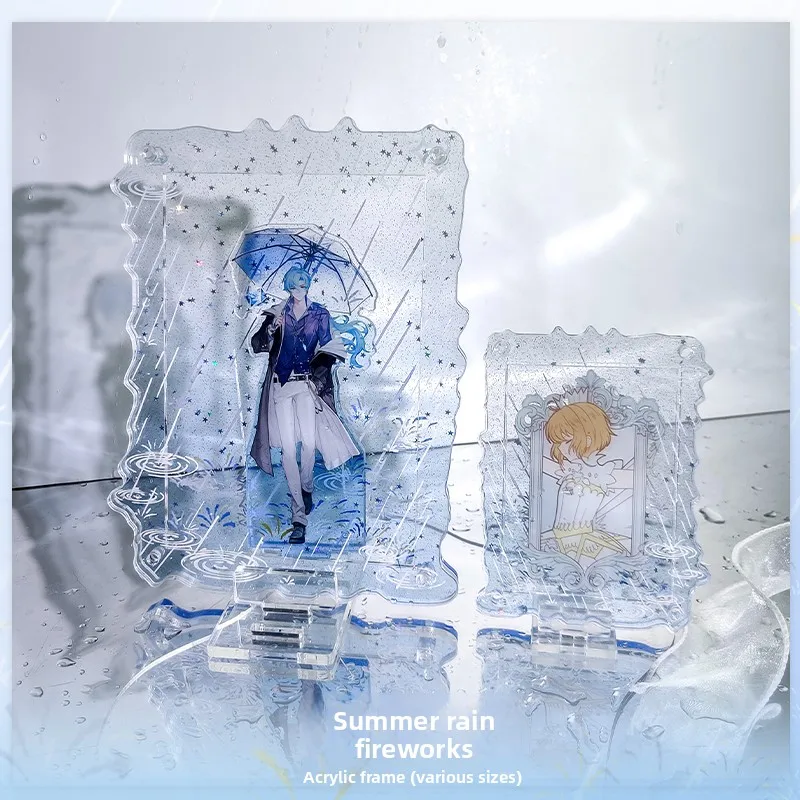 Summer Rain Glitter Acrylic Photo Frame, Fresh Themed Goods Protector Case for 3-inch Photocard & Postcard Display Stand Decor