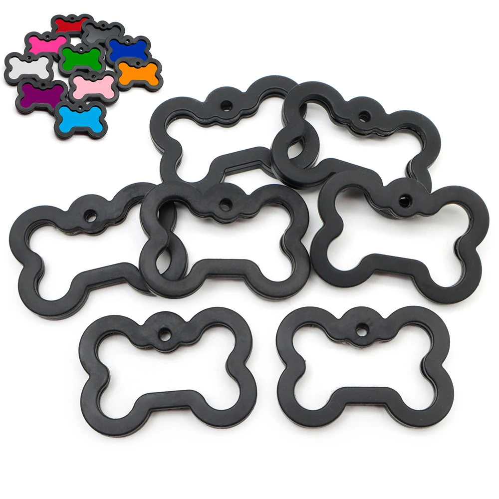 20Pcs Customization Pet ID Tag Silent Black Bone Shape Rubber Silencer Pendant Anti-lost Jewelry Charm Accessories