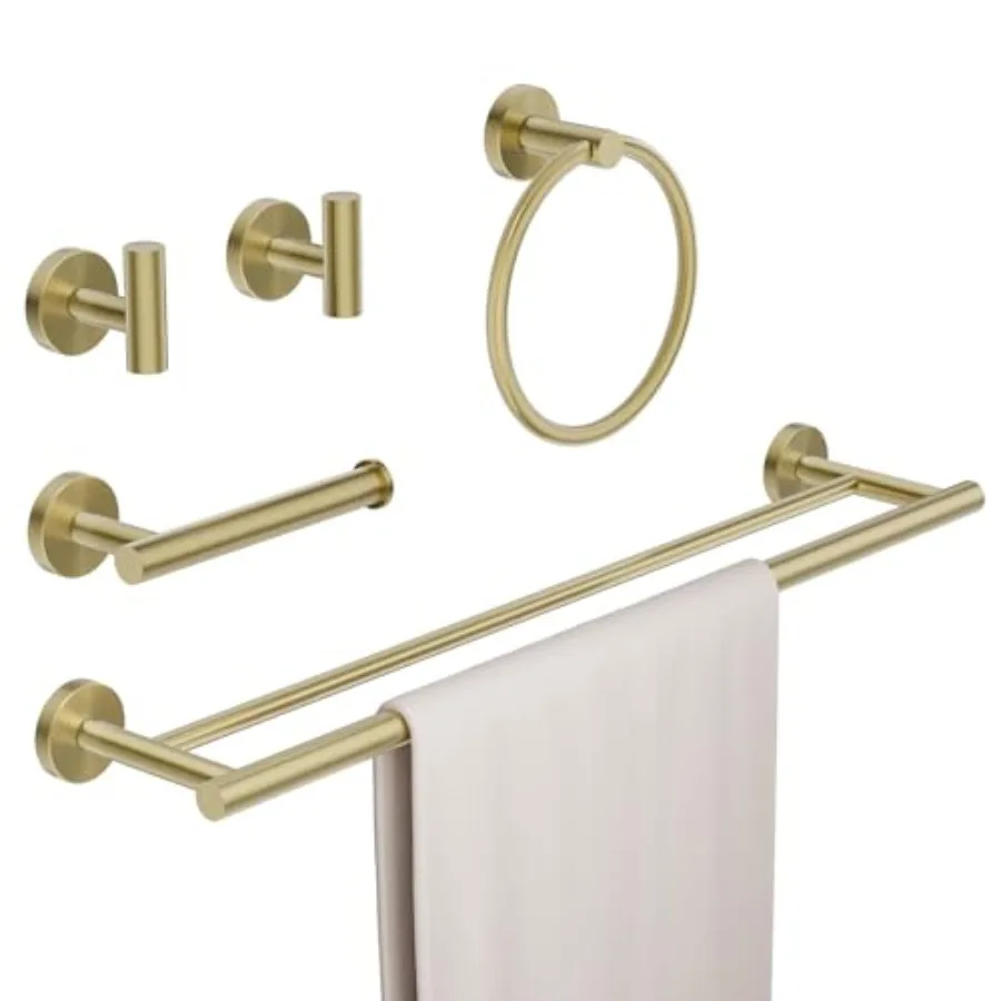 

Bathroom Hardware Accessories Set 5 Pieces 24" SUS 304 Stainless Steel Bath Double Towel Holder Bar Set Towel Rack Combination