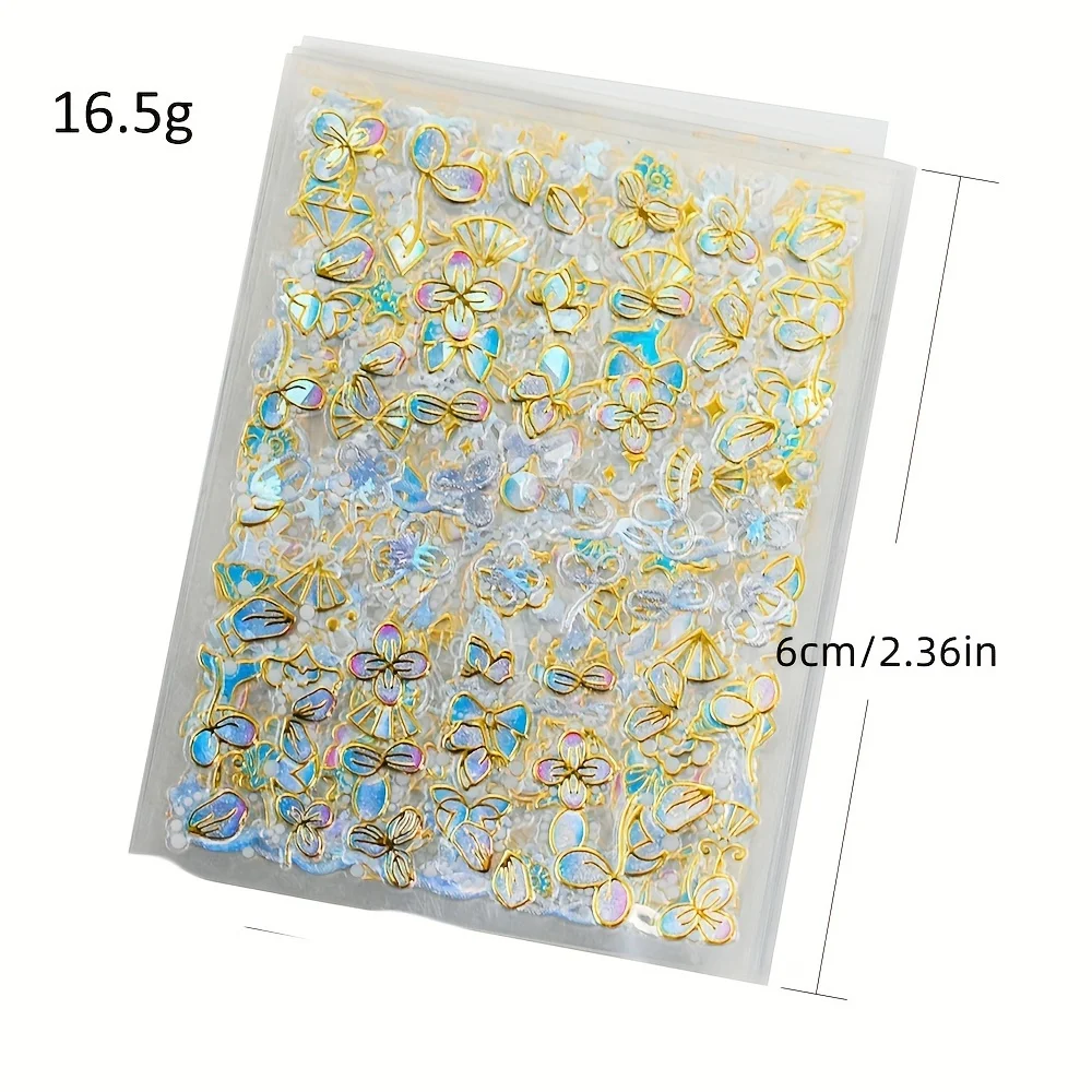 Juego de 10 Uds de pegatinas para uñas de mariposa con estampado en caliente, pegatinas para uñas de mujer de mariposa dorada de estilo lujoso ligero europeo y americano