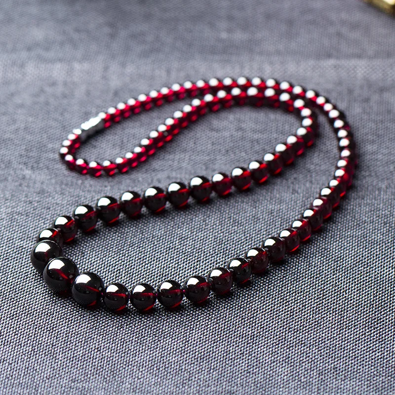 

Natural Red Garnet Clear Round Beads Necklace 5-10mm Women Fashion Jewelry Genuine Garnet AAAAAA