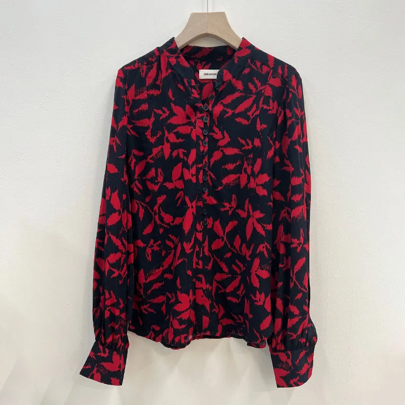 Zadig Women Blouses Causal Long Sleeve New Shirts Tops Female Fashion Black Red Maple Leaf Shirts Button Elegant Blouses Top