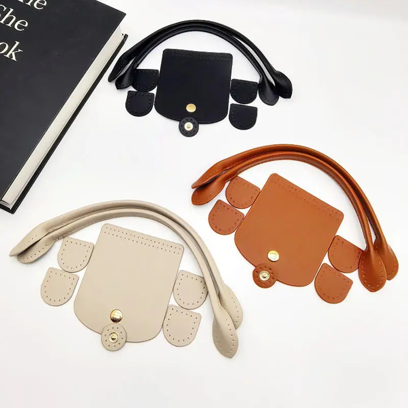 

1 Set Bag Accessories DIY Crochet Bag Knitted Bag Parts Solid Color Leather Woven Bag Set Patchwork Handle With Holes Handmade