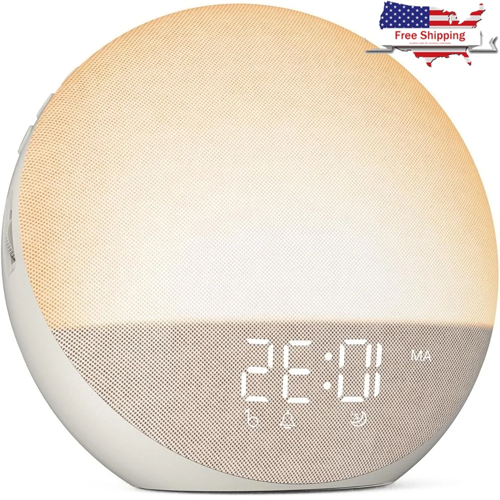 

Sunrise Alarm Clock Bluetooth Speaker White Noise Machine Dimmable Light 25 Sleep Sounds Natural Wake Up Experience