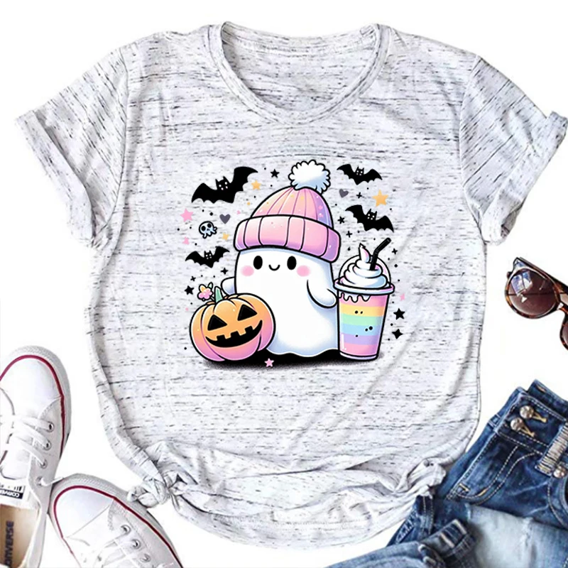 

Ghost Tshirt Cute Halloween Spooky Season Tee Cute Fall Autumn Pink Coffee Shirt Bats Girl Kawaii Clothes