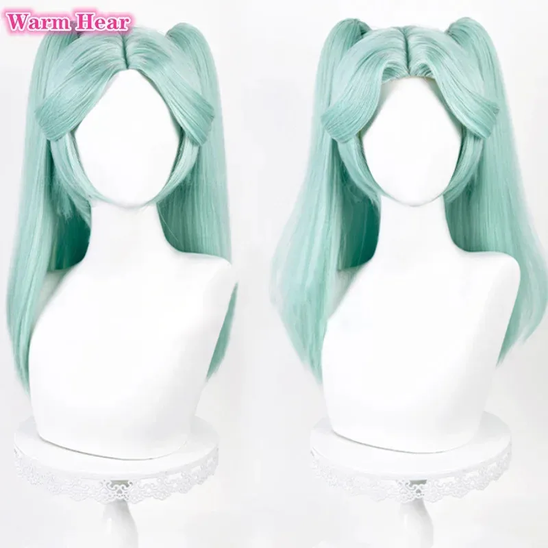 Anime cosplay rebeca 45cm curto ciano resistente ao calor cabelo sintético becca perucas de festa + touca peruca