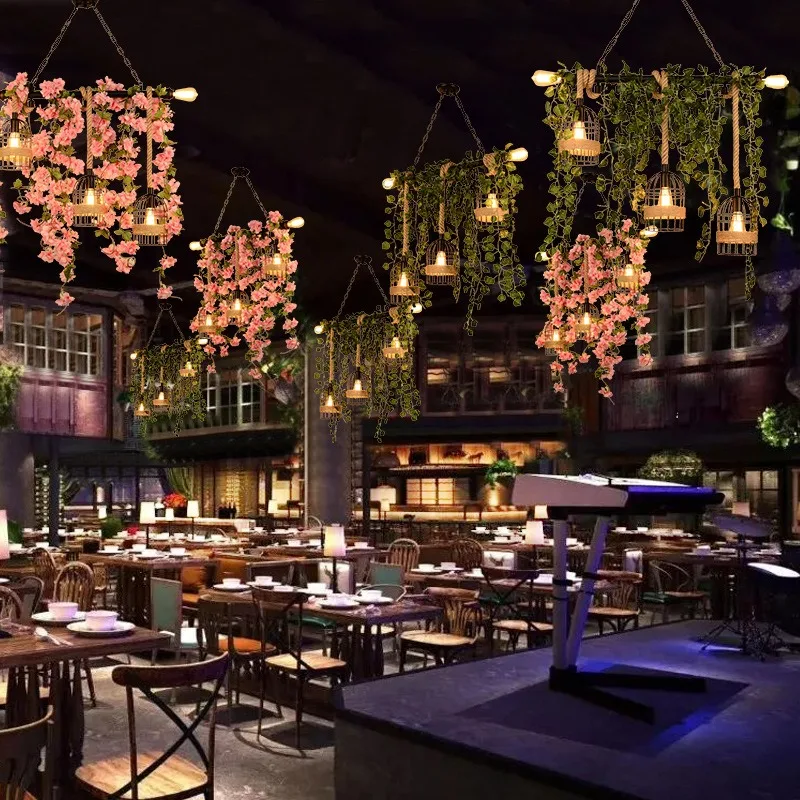 Plant chandelier, hemp rope milk tea bar light bar light decoration