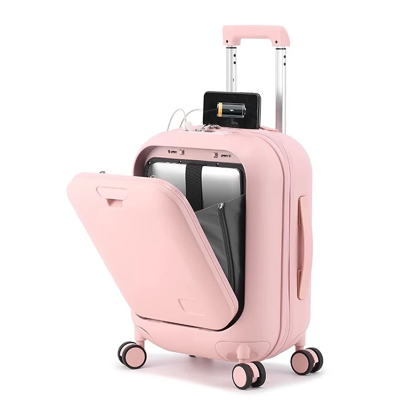 

2024 New luggage Front Opening 20 inch Boarding Trolley Case 18 inch Small Portability Lockbox USB Charging Port Travel Suitcase