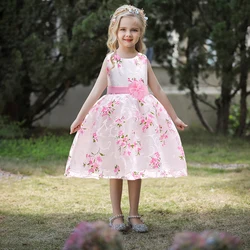 Summer Pink Flower Dress For Girls Kids Clothes Party Wedding Bridesmaid Girl Dresses Birthday Children Clothing Costumes 3 10 Y