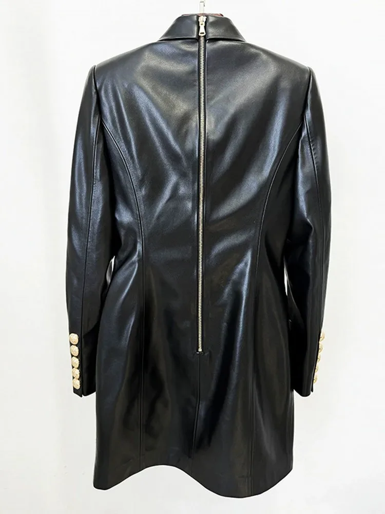 Herbst Neue Sexy Frauen Slim Fit Lange Blazer Jacke Büro Damen Arbeit Zweireiher Pu Leder Anzug Mantel Punk Stil Oberbekleidung