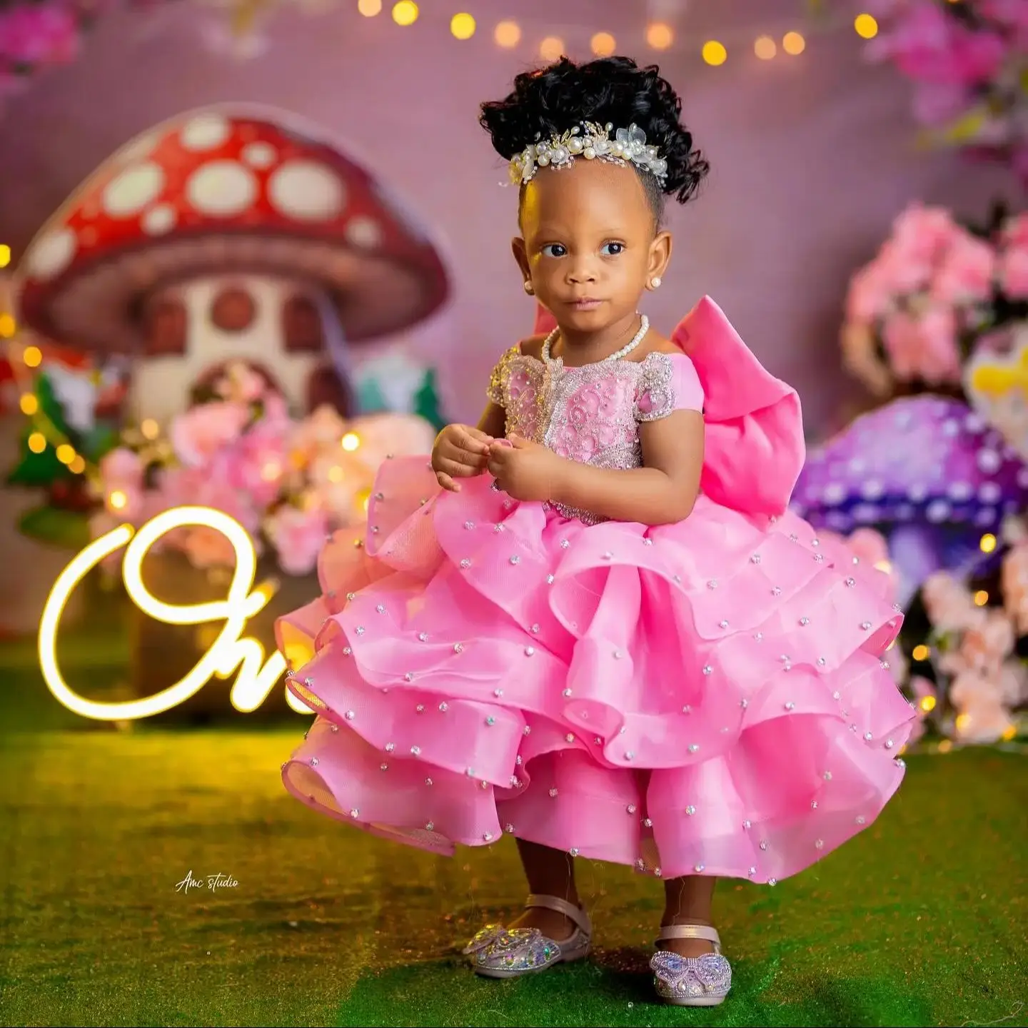 Robes de fête d'anniversaire pour filles, rose cristal, robes de demoiselle d'honneur personnalisées pour mariage, robes de concours de princesse de luxe à perles