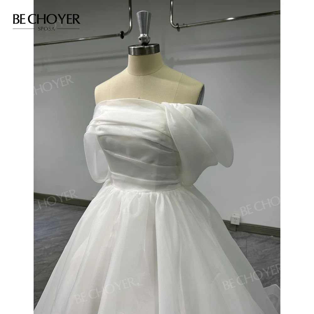 Wedding Dress Off the Shoulder Sleeveless A-Line Bride Gown 2027 Court Train Princess BECHOYER NR270 Customized Vestido De Noiva