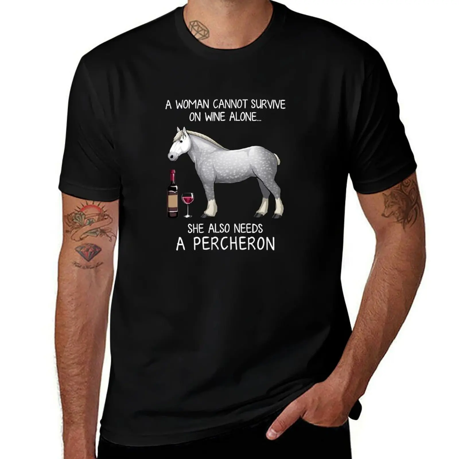 Percheron caballo y vino divertido caballo camiseta hombre camiseta de algodón pesado hombre diseñador camisetas para hombre camisetas gráficas