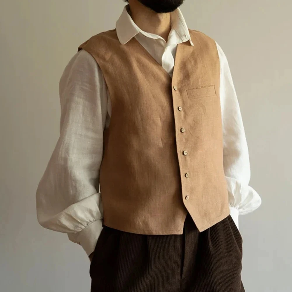 

Casual Men's Vest Classic Men's Vests Single-breasted Fashion Suit Linen Waistcoat Sleeveless Summer Suits Blazer Clothing
