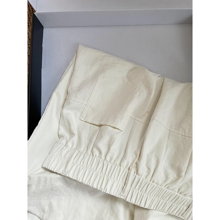 بنطلون نسائي صيفي بتصميم جديد من قماش حريري أبيض ناعم، خصر عالي، أرجل واسعة، بنطلون رقيق ومريح، بنطلون مستقيم بأسلوب عادي.