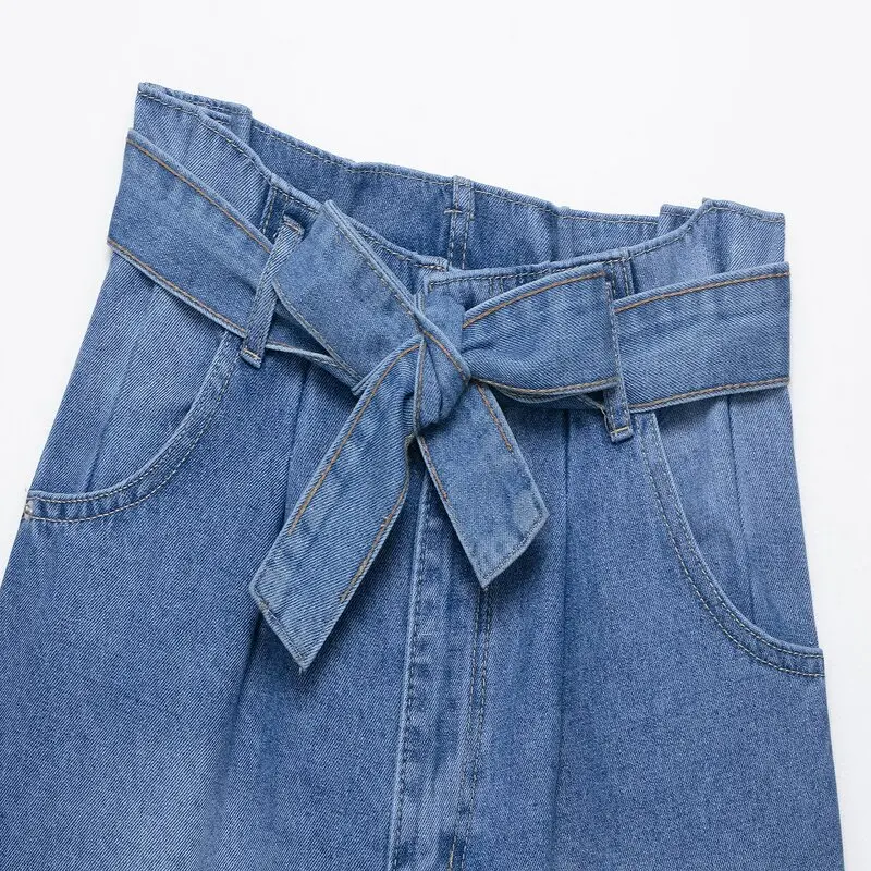 

Повседневная джинсовая сумка с высокой талией, женская летняя универсальная бумажная сумка 202, свободный крой, микроэластичные джинсы с застежкой-молнией