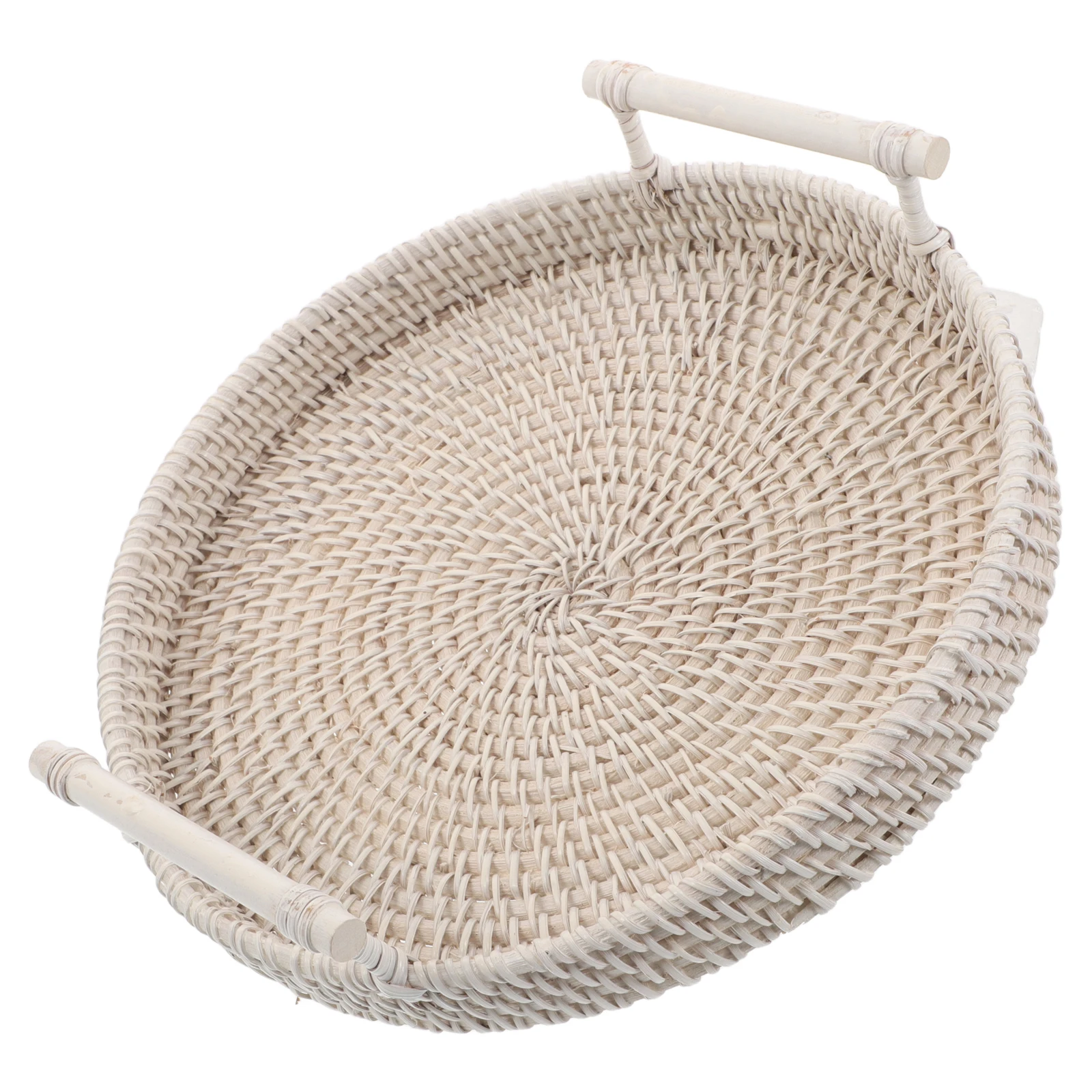 

Round Woven Rattan Serving Tray With Handles Organizer For Bread Fruit Towel Storage Natural Decorative Table