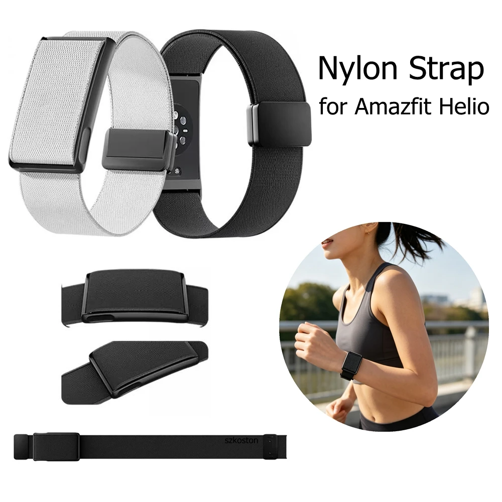 Black Nylon Loop Sport Band for Amazfit Helio Strap Breathable Fitness Tracker Strap with Adjustable Soft Replacement Wristband