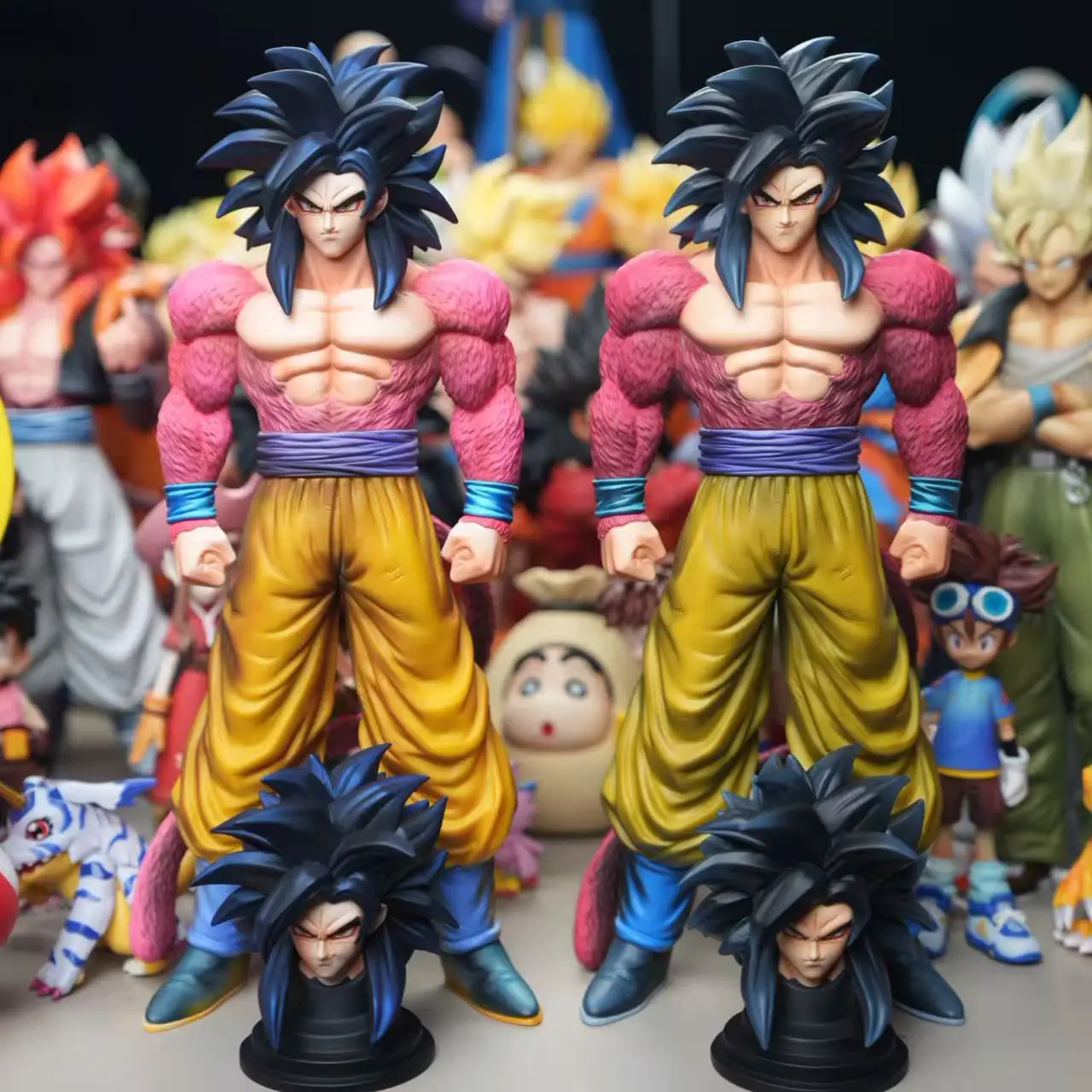 

31.5cm/12.4in Anime Dragon Ball Super Saiyan 4 Son Goku Double Head Sculpt Action Figures Pvc Colection Model Toys