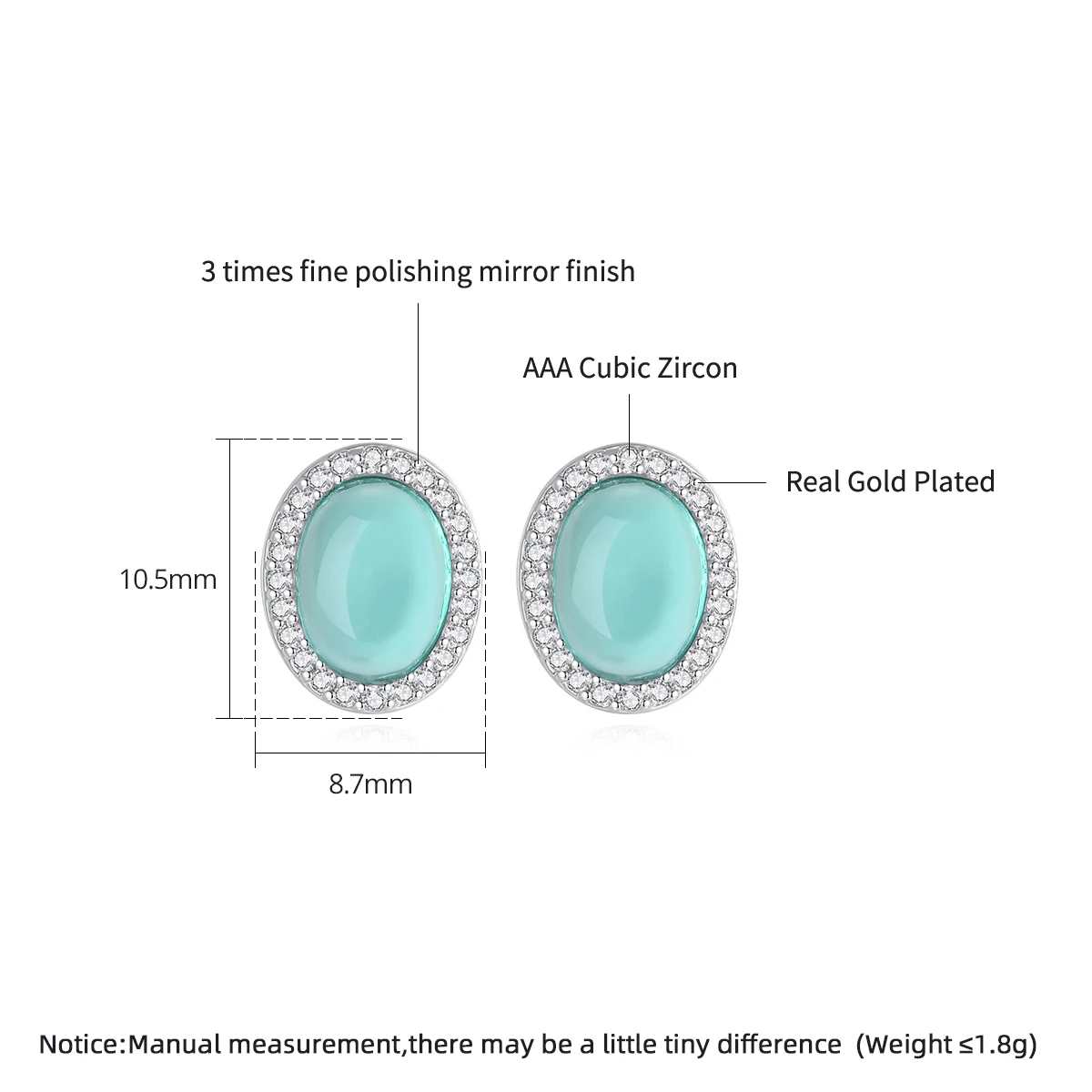 LUOTEEMI Dazzel Cubic Zirconia Fashion Stud Earrings Stylish Oval Green Pink Accessories for Women Girls Wedding Glitter Jewelry