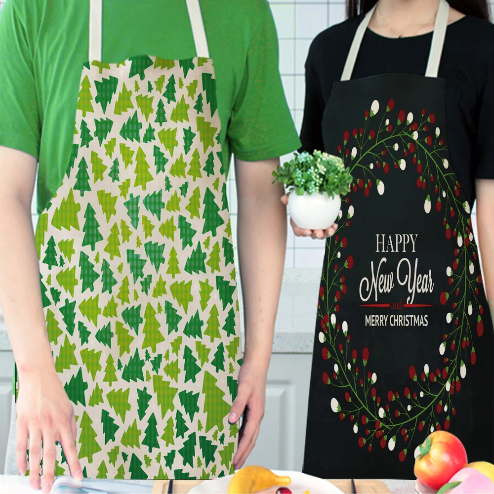 Christmas series elk car cotton and linen anti-fouling apron adult children kitchen housework cleaning apron smock