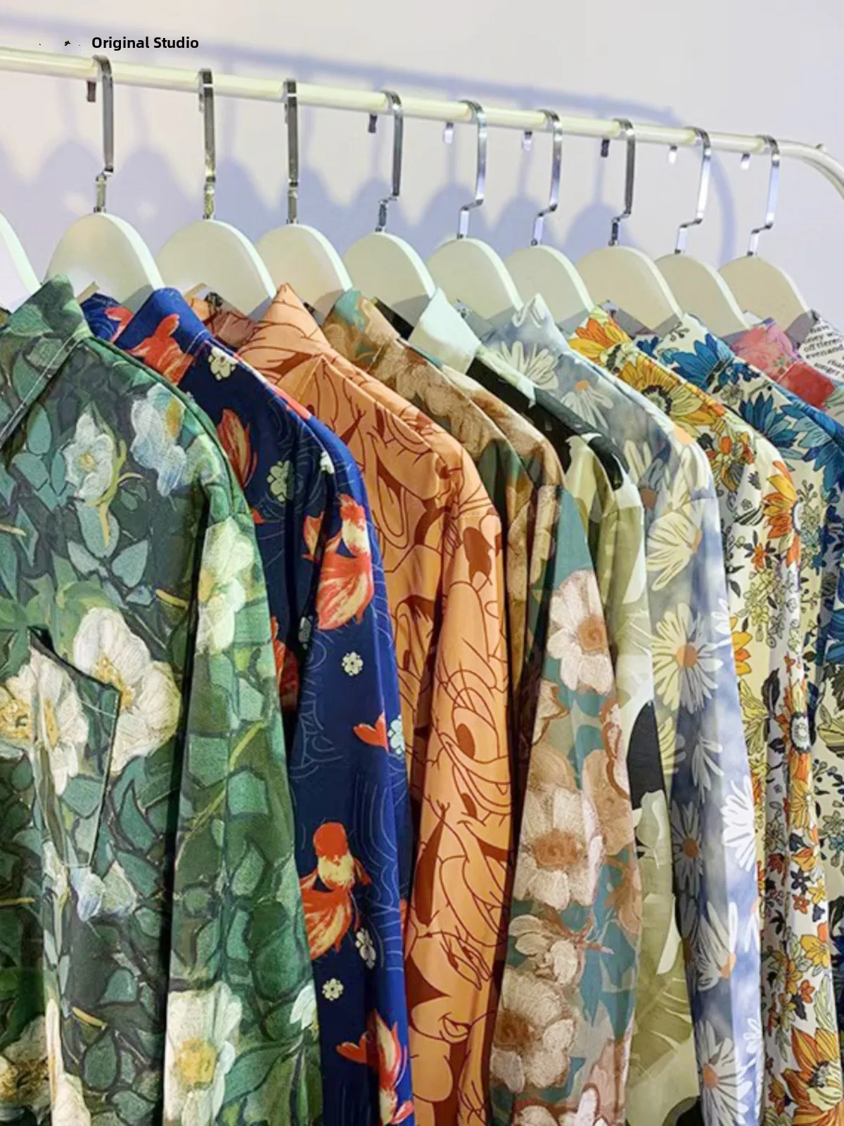 

Loose Long Sve Vintage Oil Painting Flower irt Men's Lazy Sle Haome Casual irt Coat for Couples Youth Faion