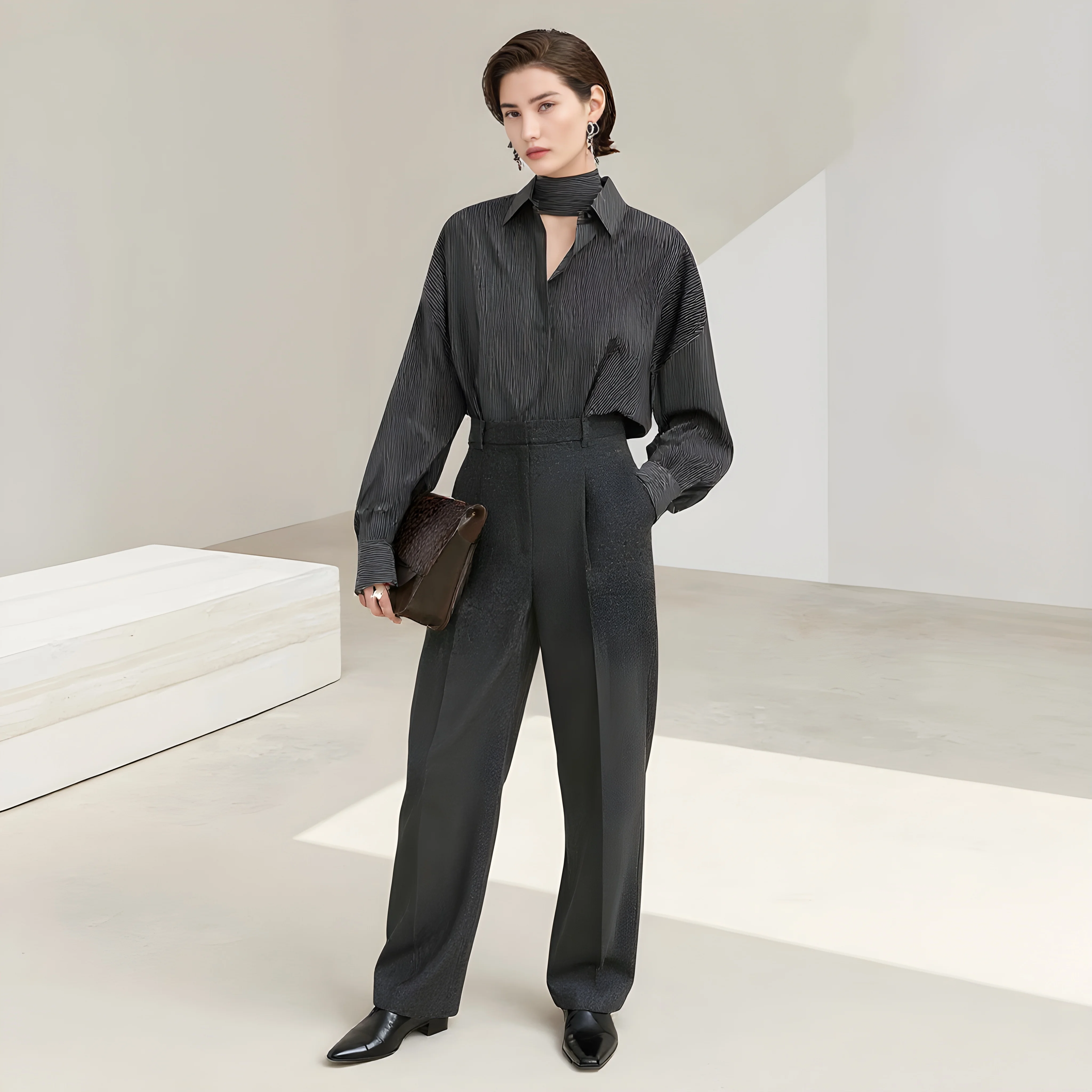 Camisa informal holgada con cuello para mujer, Top cómodo a la moda para otoño e invierno, No requiere decoración, estilo holgado